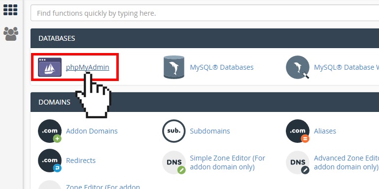 گزینه phpMyAdmin در سی پنل